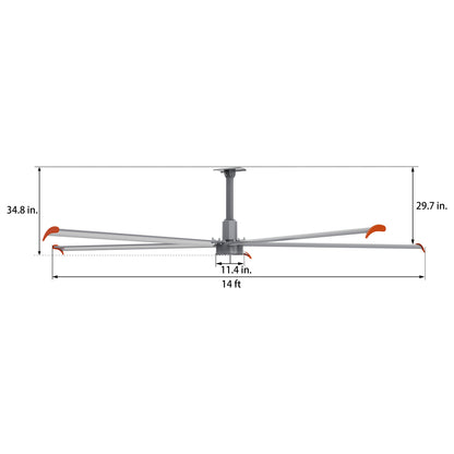 MAKANI 5-Blade 14ft 480V Industrial HVLS Fan with Wall Control - Silver