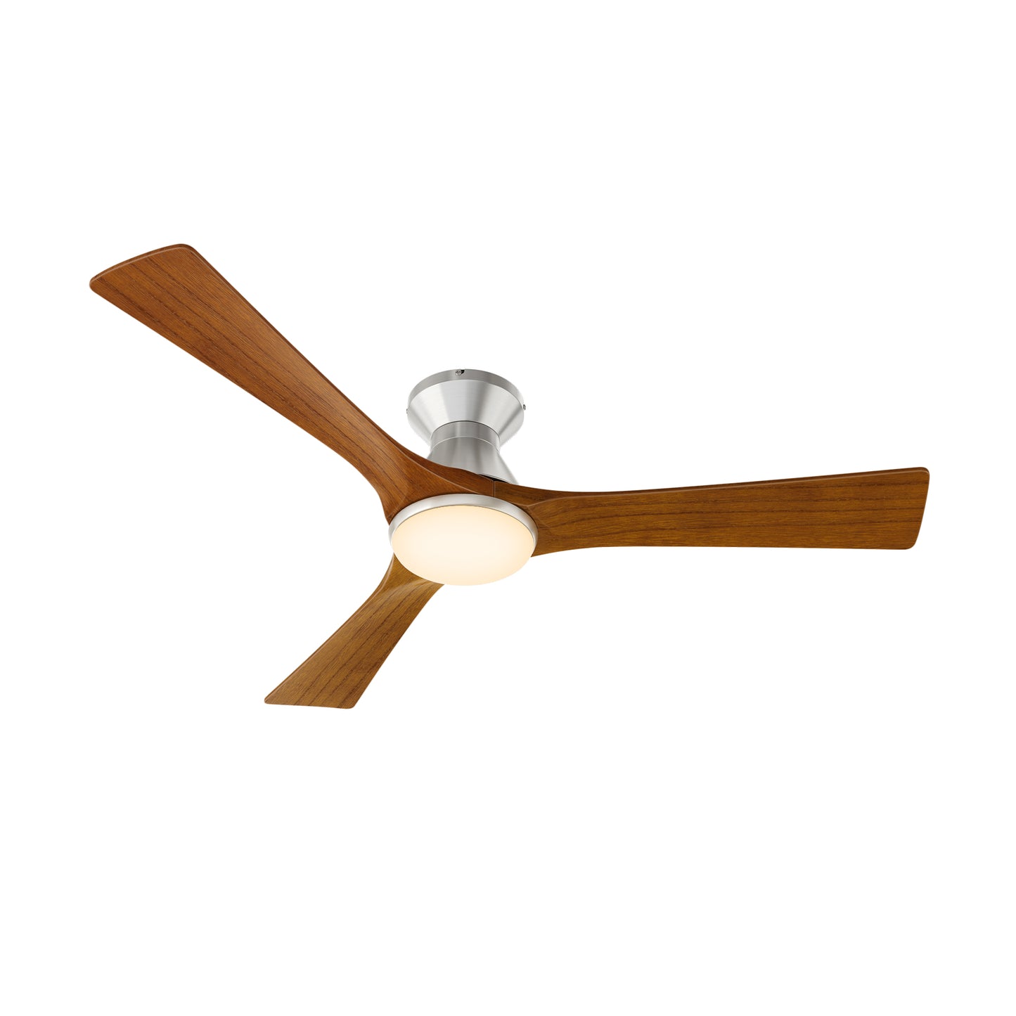 ROYCE 52 inch 3-Blade Flush Mount Ceiling Fan with LED Light Kit & Remote Control - Silver/Antique Walnut Solid Wood Blades