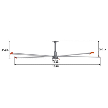 MAKANI 5-Blade 16 ft 480V Industrial HVLS Fan with Wall Control - Silver (4.92 ft Downrod)