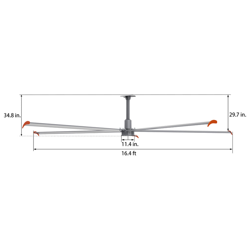 MAKANI 5-Blade 16ft 240V Industrial HVLS Fan with Wall Control - Silver