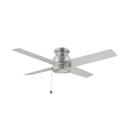 ASCOTT 52 inch 4-Blade Flush Mount Fan with Pull Chain - Brushed Nickel/Silver (No light)