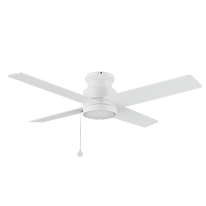 ASCOTT 52 inch 4-Blade Flush Mount Fan with Pull Chain - White/White (No light)