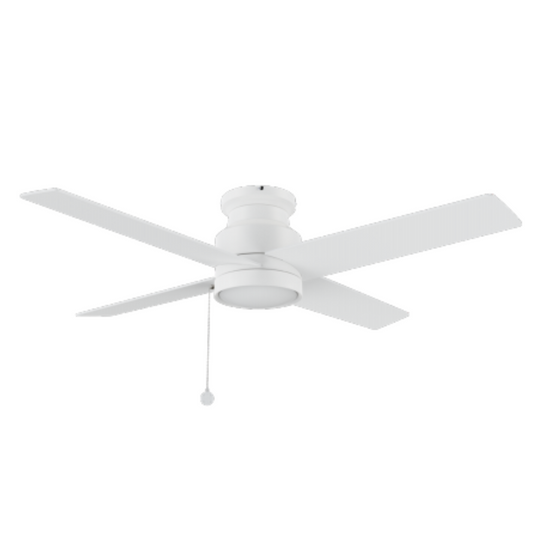 ASCOTT 52 inch 4-Blade Flush Mount Fan with Pull Chain - White/White (No light)