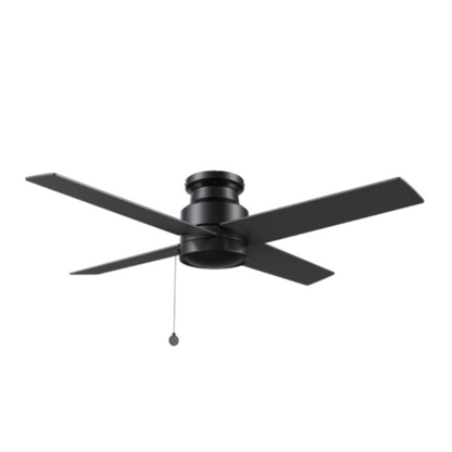 ASCOTT 52 inch 4-Blade Flush Mount Fan with Pull Chain - Black/Black (No light)