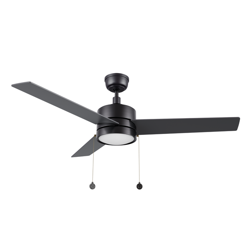 ASCOTT 52 inch 3-Blade Ceiling Fan with Pull Chain - Black/Black