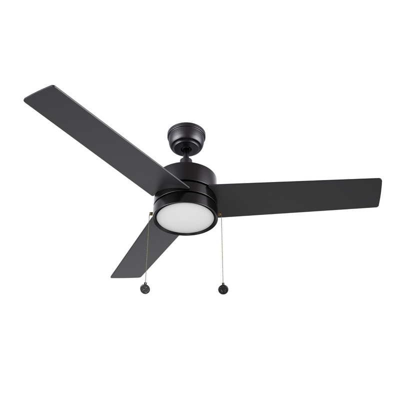 ASCOTT 52 inch 3-Blade Ceiling Fan with Pull Chain - Black/Black