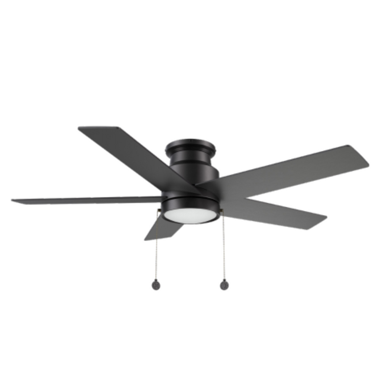 ASCOTT 52 inch 5 Blade Flush Mount Ceiling Fan with Pull Chain - Black/Black