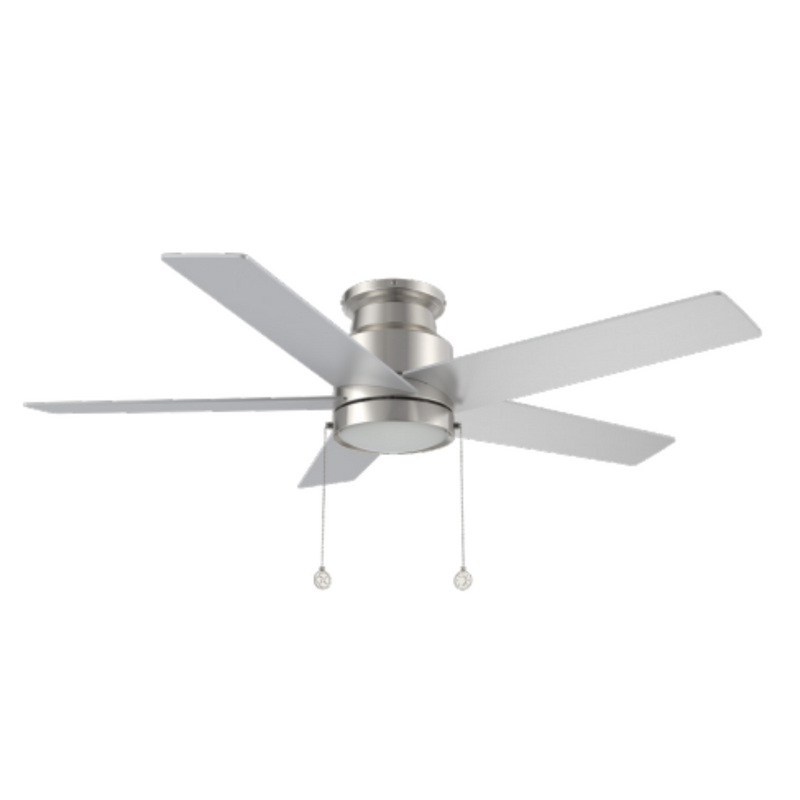 ASCOTT 52 inch 5 Blade Flush Mount Ceiling Fan with Pull Chain - Brushed Nickel/Silver