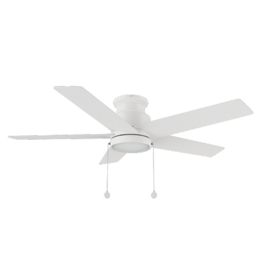 ASCOTT 52 inch 5 Blade Flush Mount Ceiling Fan with Pull Chain - White/White