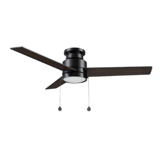 ASCOTT 52 inch 3-Blade Flush Mount Ceiling Fan with Pull Chain - Black/Walnut (Reversible Blades)