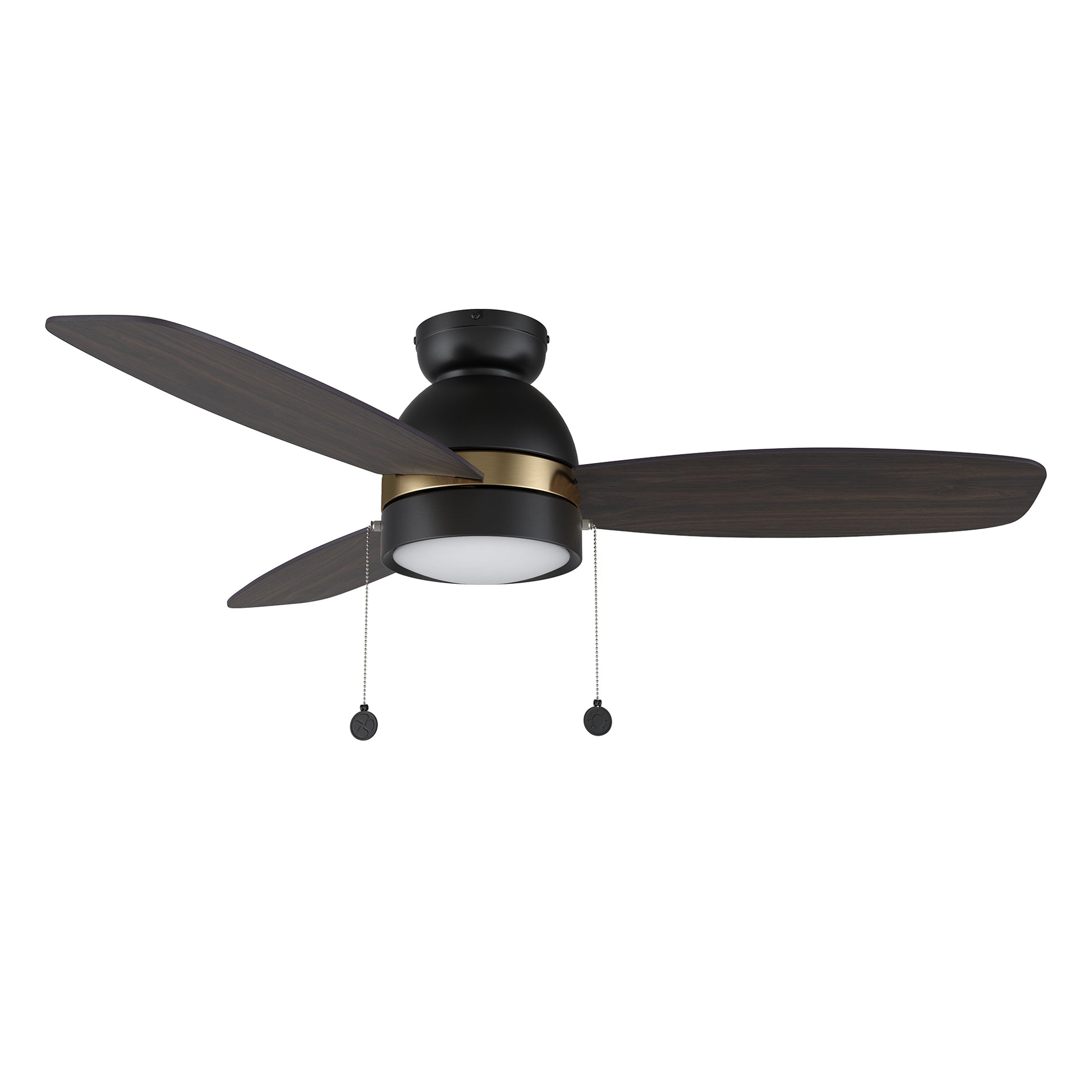 Carro USA GREENWOOD 48 inch 3-Blade Flush Mount Ceiling Fan with Pull Chain - Black (Gold Detail)/Walnut & Barnwood Reversible Blades