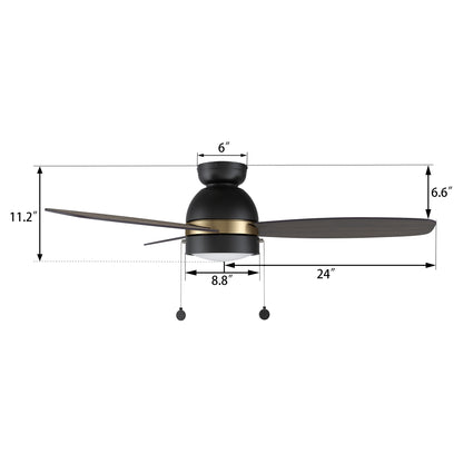 Carro USA GREENWOOD 48 inch 3-Blade Flush Mount Ceiling Fan with Pull Chain - Black (Gold Detail)/Walnut & Barnwood Reversible Blades