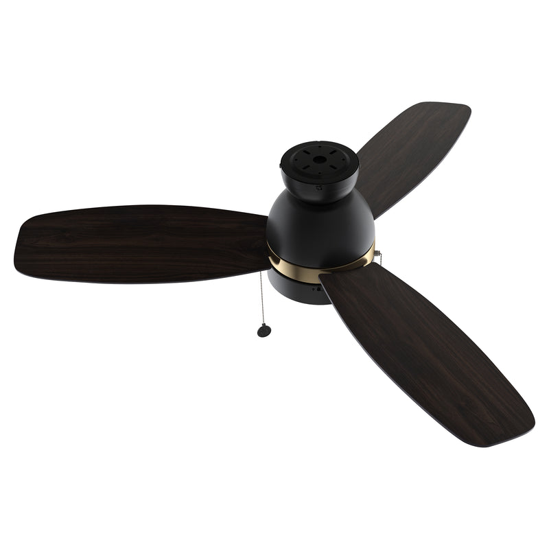 Carro USA GREENWOOD 48 inch 3-Blade Flush Mount Ceiling Fan with Pull Chain - Black (Gold Detail)/Walnut & Barnwood Reversible Blades