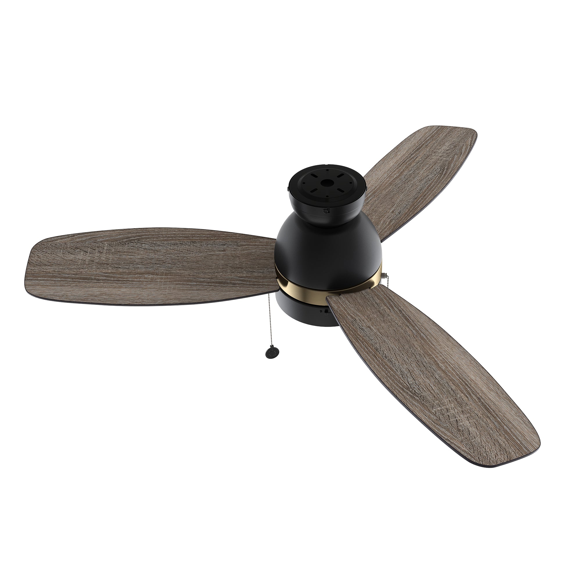 Carro USA GREENWOOD 48 inch 3-Blade Flush Mount Ceiling Fan with Pull Chain - Black (Gold Detail)/Walnut & Barnwood Reversible Blades