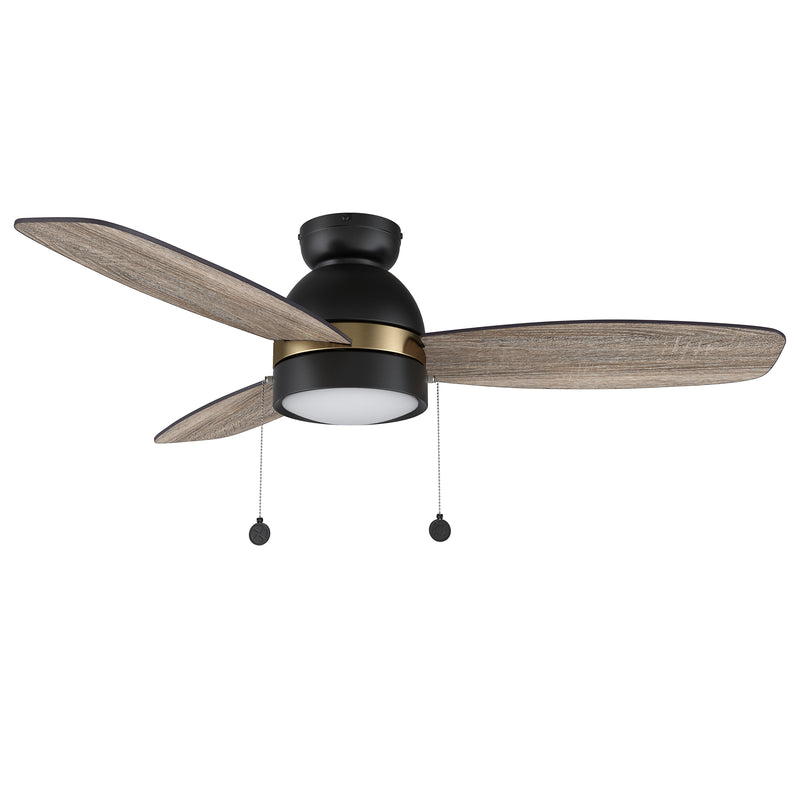 Carro USA GREENWOOD 48 inch 3-Blade Flush Mount Ceiling Fan with Pull Chain - Black (Gold Detail)/Walnut & Barnwood Reversible Blades