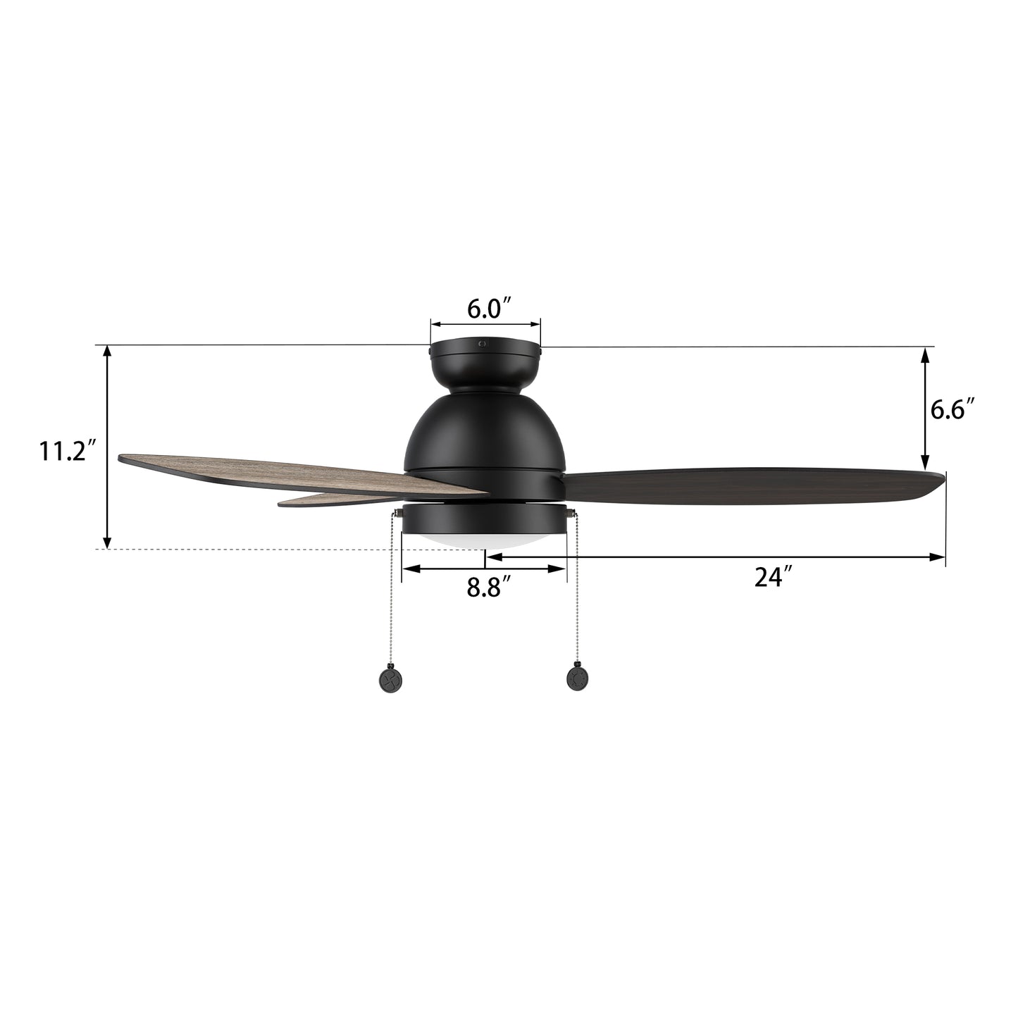 GREENWOOD 48 inch 3-Blade Flush Mount Ceiling Fan with Pull Chain - Black/Walnut & Barnwood Reversible Blades