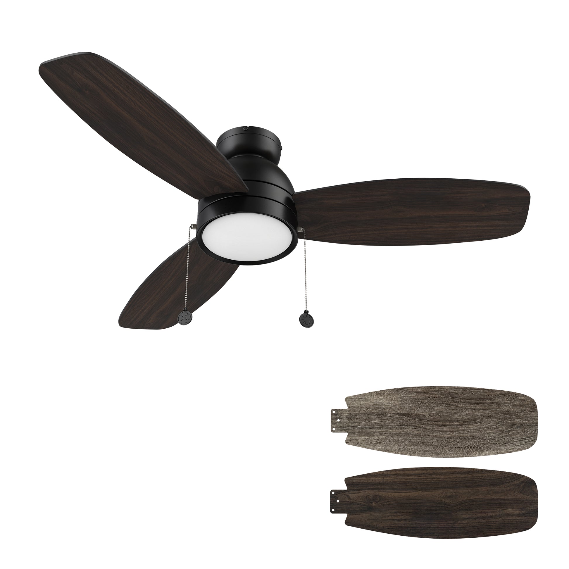 GREENWOOD 48" 3-Blade Flush Mount Ceiling Fan with LED Light & Pull Chain