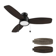 GREENWOOD 48" 3-Blade Flush Mount Ceiling Fan with LED Light & Pull Chain