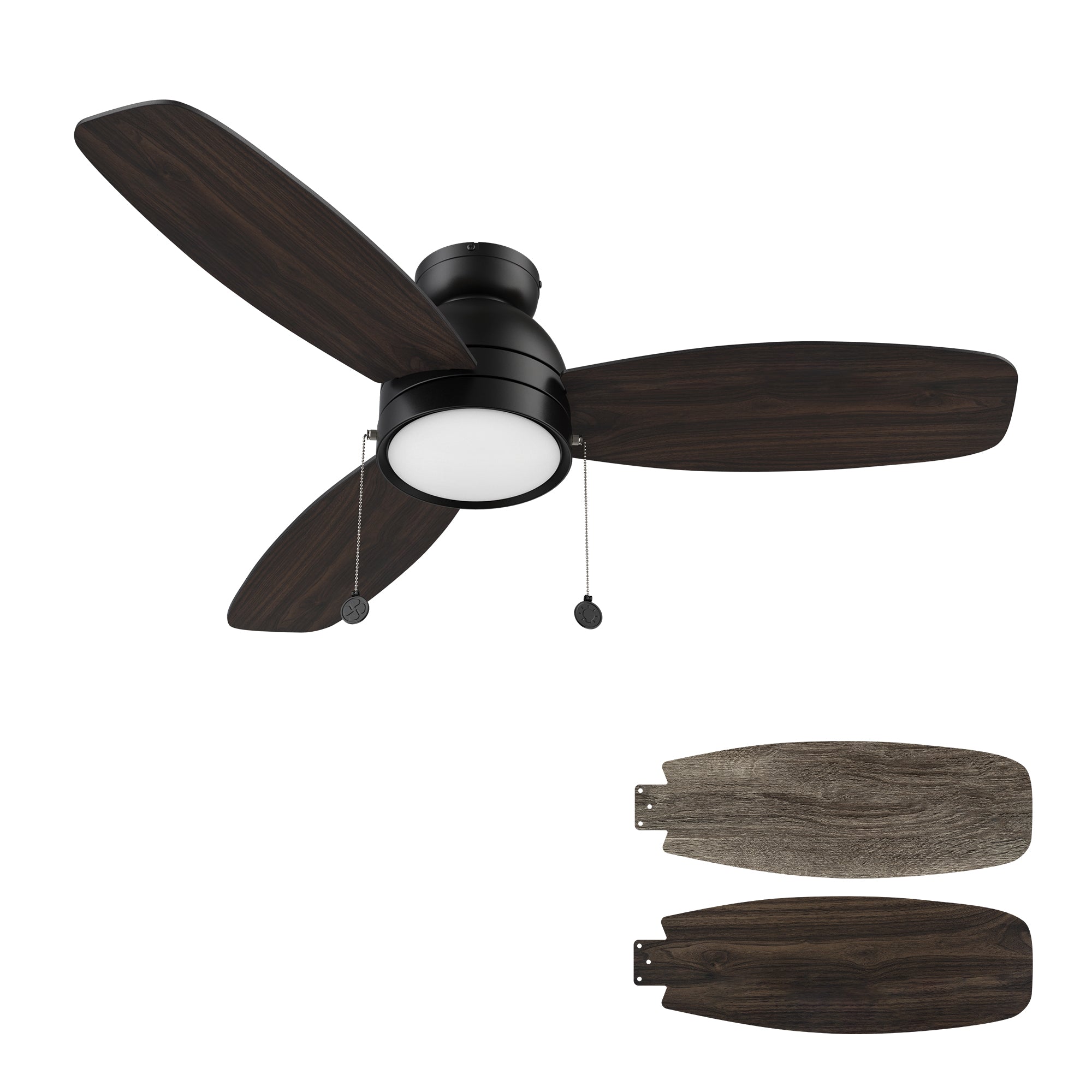 GREENWOOD 48" 3-Blade Flush Mount Ceiling Fan with LED Light & Pull Chain