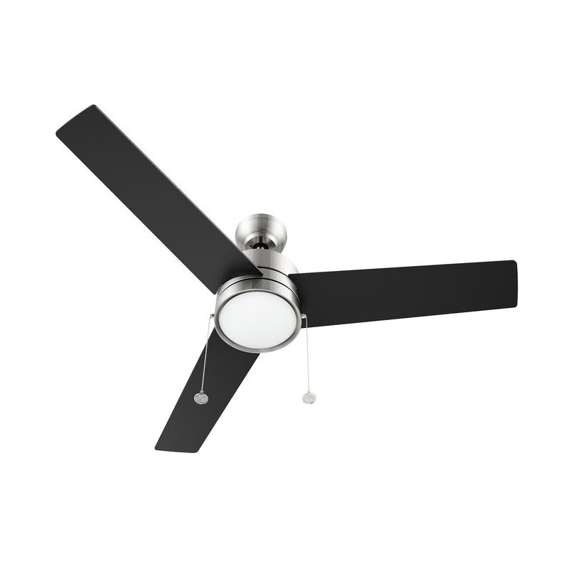 ASCOTT 52 inch 3 Blade Ceiling Fan with Pull Chain - Brushed Nickel/Black