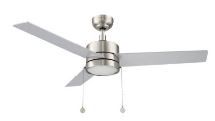 ASCOTT 52 inch 3-Blade Ceiling Fan with Pull Chain - Brushed Nickel/Silver