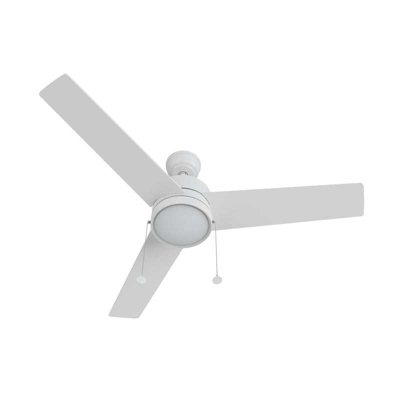 ASCOTT 52 inch 3 Blade Ceiling Fan with Pull Chain - White/White