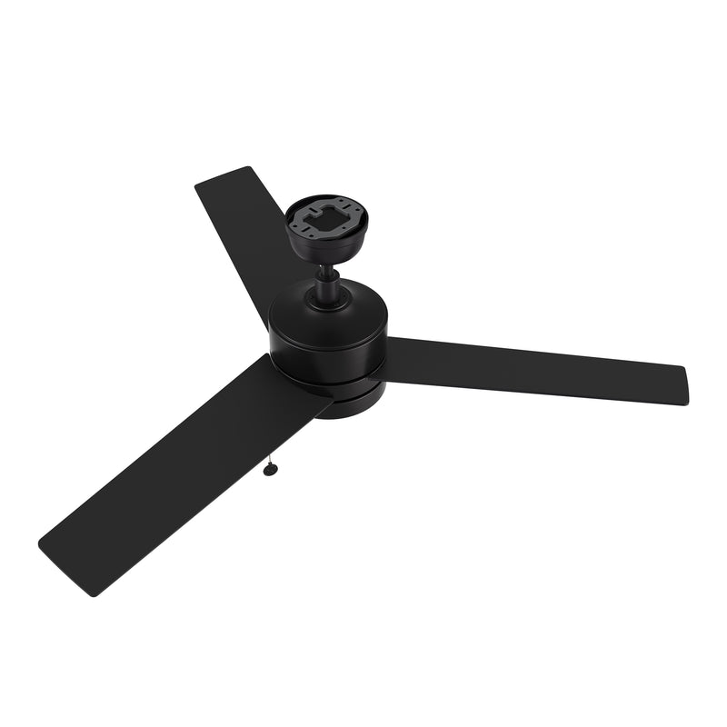 ASCOTT 52 inch 3-Blade Ceiling Fan with Pull Chain - Black/Black (No Light)