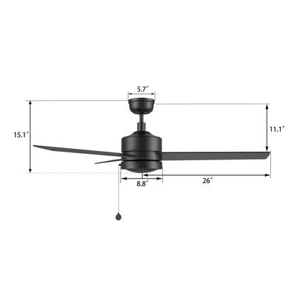 ASCOTT 52 inch 3-Blade Ceiling Fan with Pull Chain - (No Light)