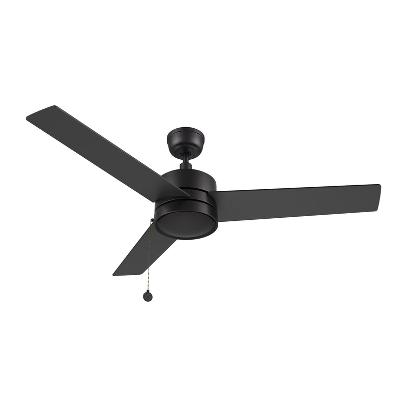 ASCOTT 52 inch 3-Blade Ceiling Fan with Pull Chain - Black/Black (No Light)