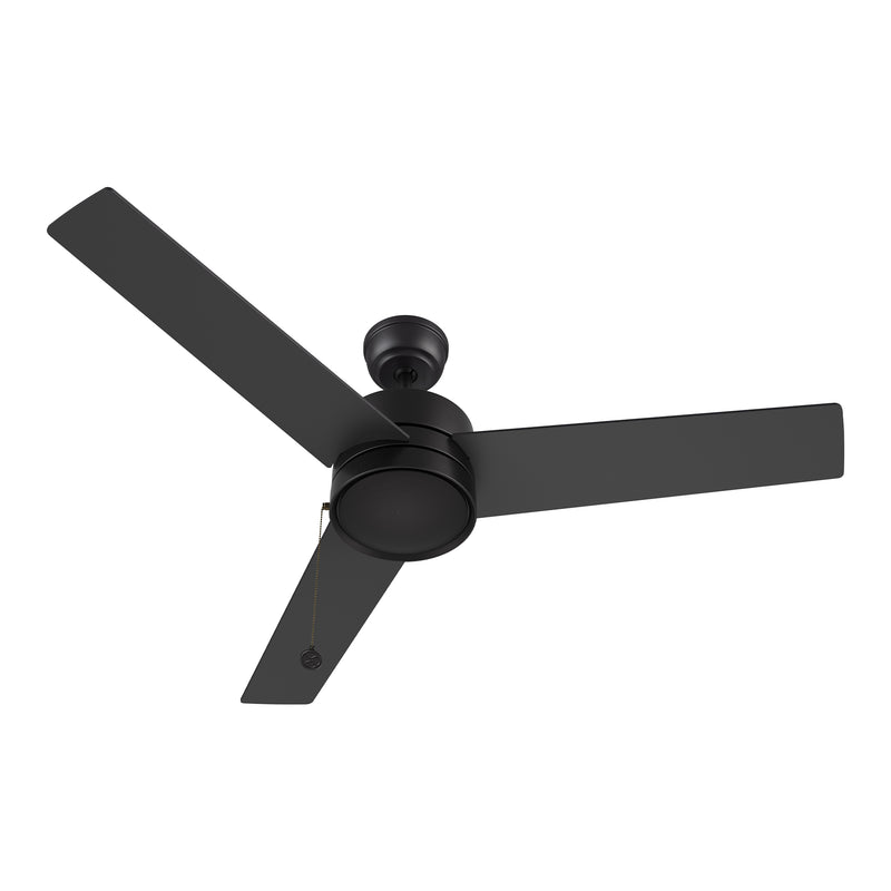 ASCOTT 52 inch 3-Blade Ceiling Fan with Pull Chain - Black/Black (No Light)