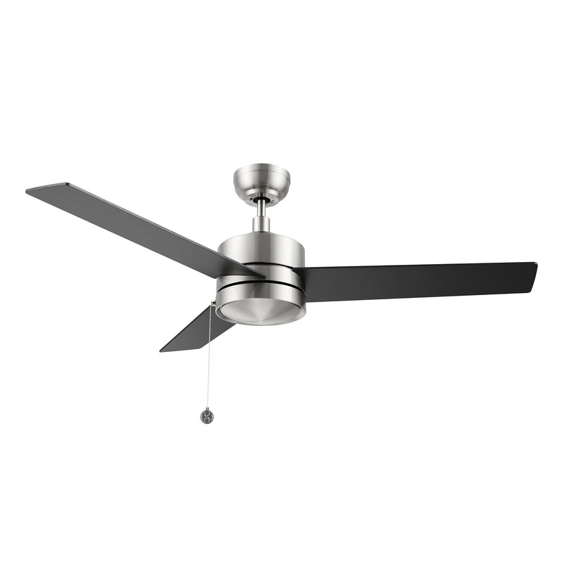 ASCOTT 52 inch 3-Blade Ceiling Fan with Pull Chain - Brushed Nickel/Black (No Light)