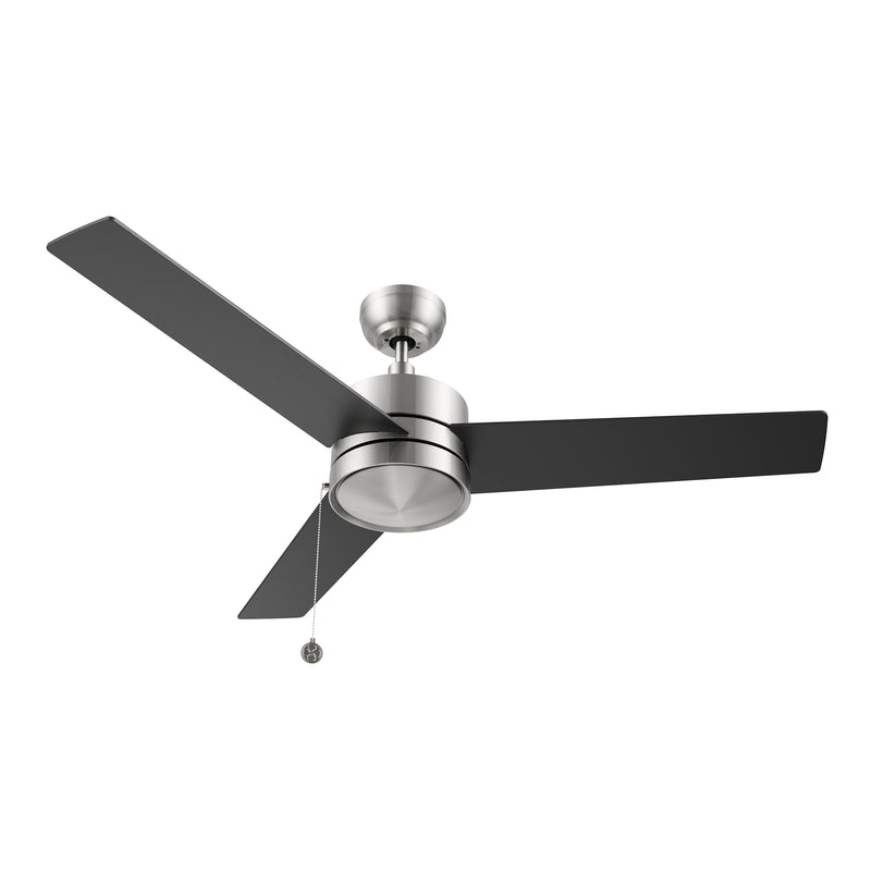 ASCOTT 52 inch 3-Blade Ceiling Fan with Pull Chain - Brushed Nickel/Black (No Light)