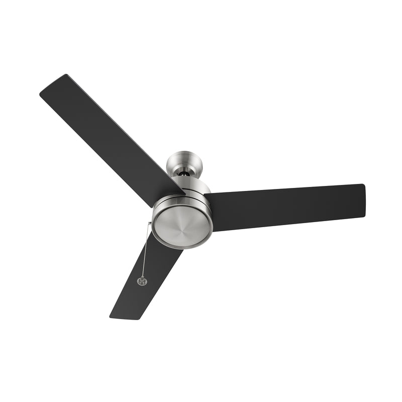 ASCOTT 52 inch 3-Blade Ceiling Fan with Pull Chain - Brushed Nickel/Black (No Light)