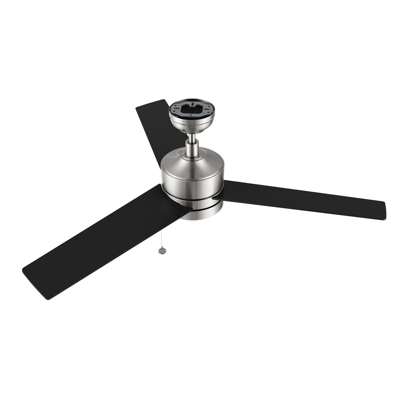 ASCOTT 52 inch 3-Blade Ceiling Fan with Pull Chain - Brushed Nickel/Black (No Light)