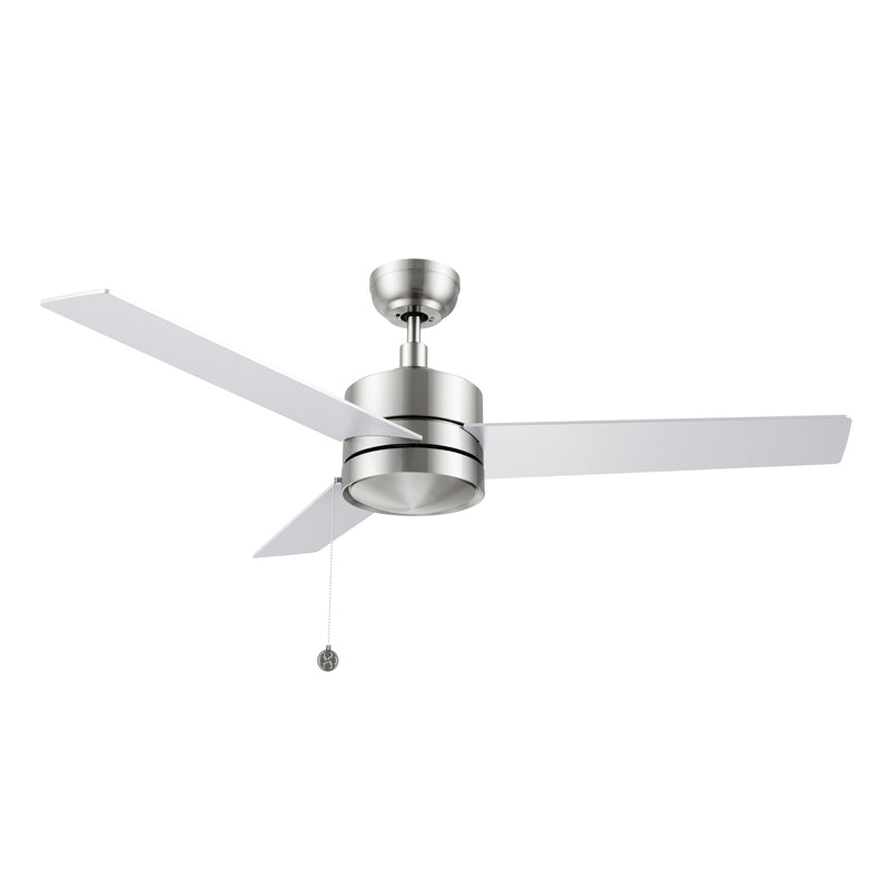 ASCOTT 52 inch 3-Blade Ceiling Fan with Pull Chain - Brushed Nickel/Silver (No Light)