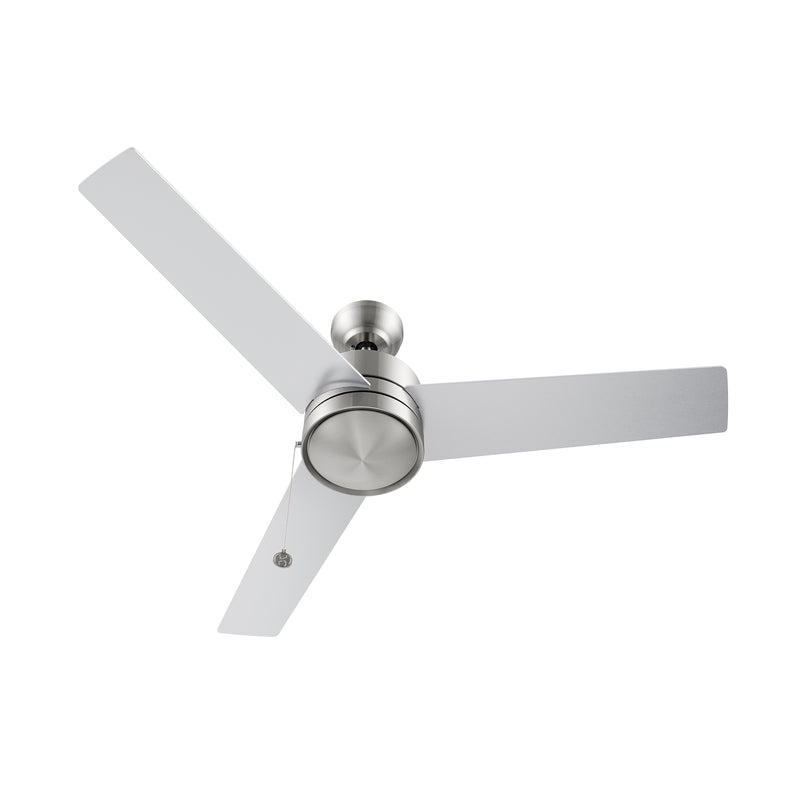 ASCOTT 52 inch 3-Blade Ceiling Fan with Pull Chain - Brushed Nickel/Silver (No Light)