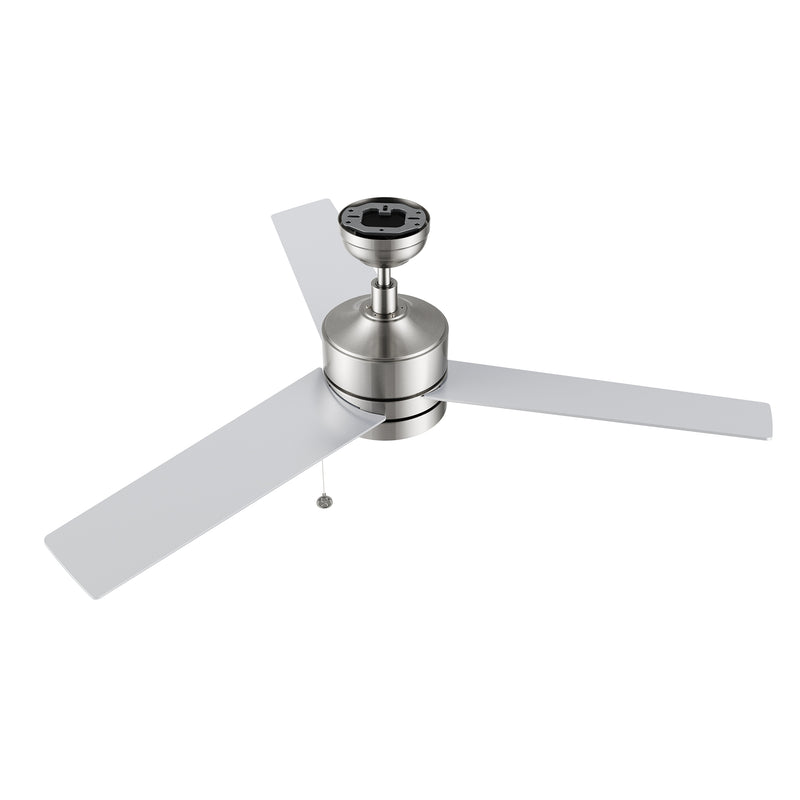 ASCOTT 52 inch 3-Blade Ceiling Fan with Pull Chain - Brushed Nickel/Silver (No Light)