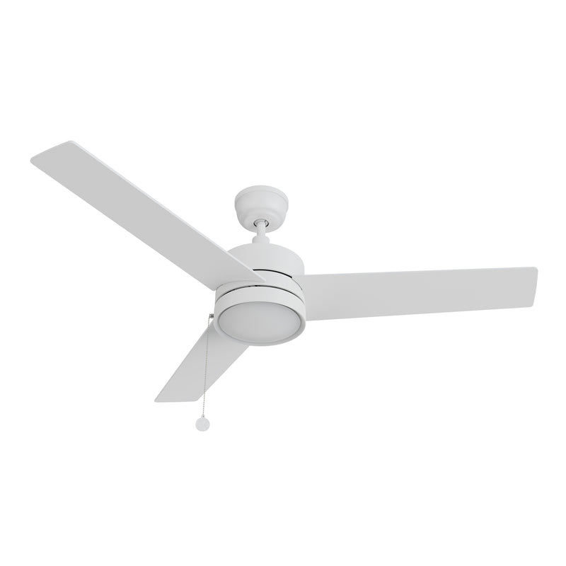 ASCOTT 52 inch 3 Blade Ceiling Fan with Pull Chain - White/White (No light)