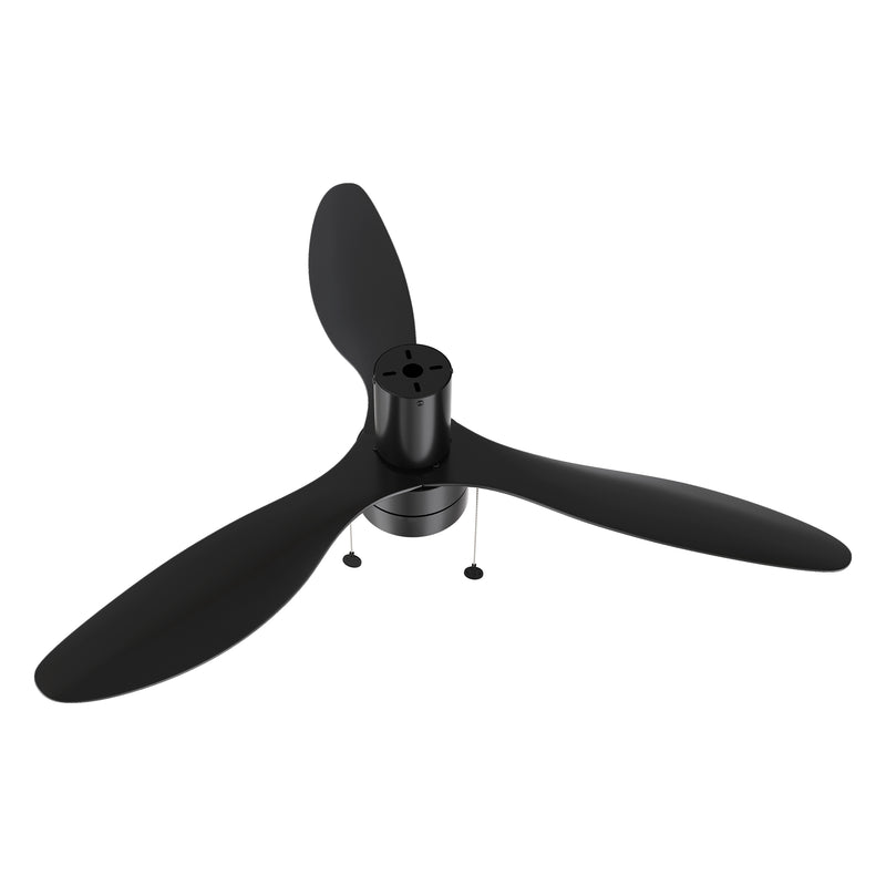 Haven 52 inch 3-Blade Flush Mount Ceiling Fan with Pull Chain - Black/Black