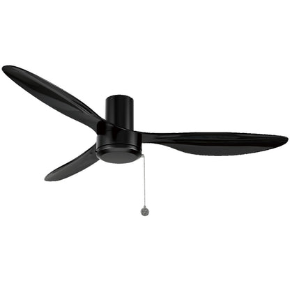 Carro USA HAVEN 52 inch 3-Blade Flush Mount Ceiling Fan with Pull Chain - Black/Black (No Light)