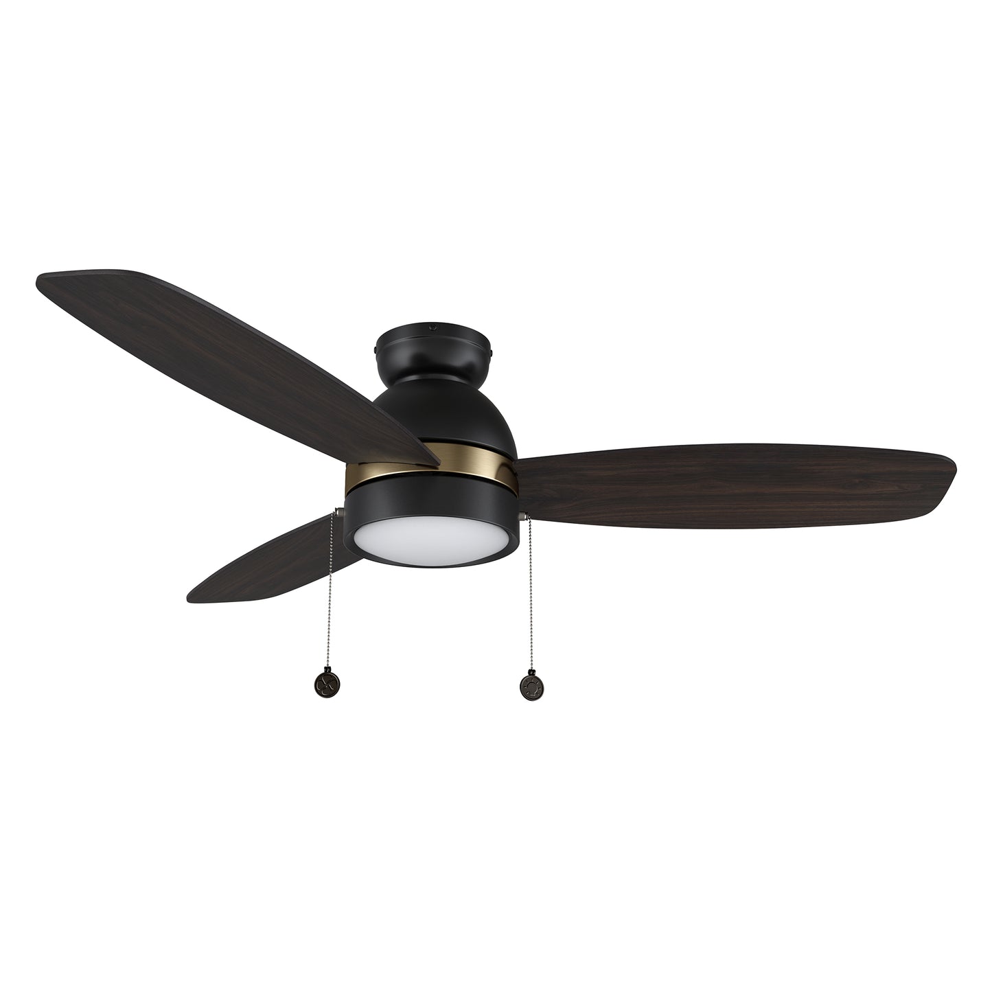 GREENWOOD 52 inch 3-Blade Flush Mount Ceiling Fan with Pull Chain - Black/Barnwood & Walnut (Reversible Blades) with Gold Detail