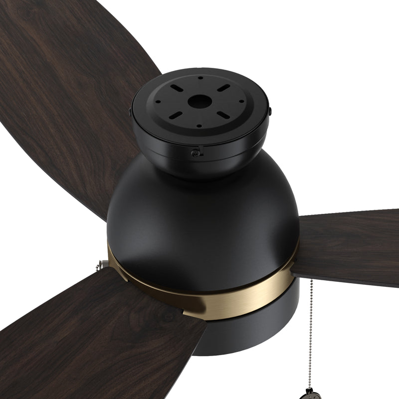 GREENWOOD 52 inch 3-Blade Flush Mount Ceiling Fan with Pull Chain - Black/Wooden/Walnut