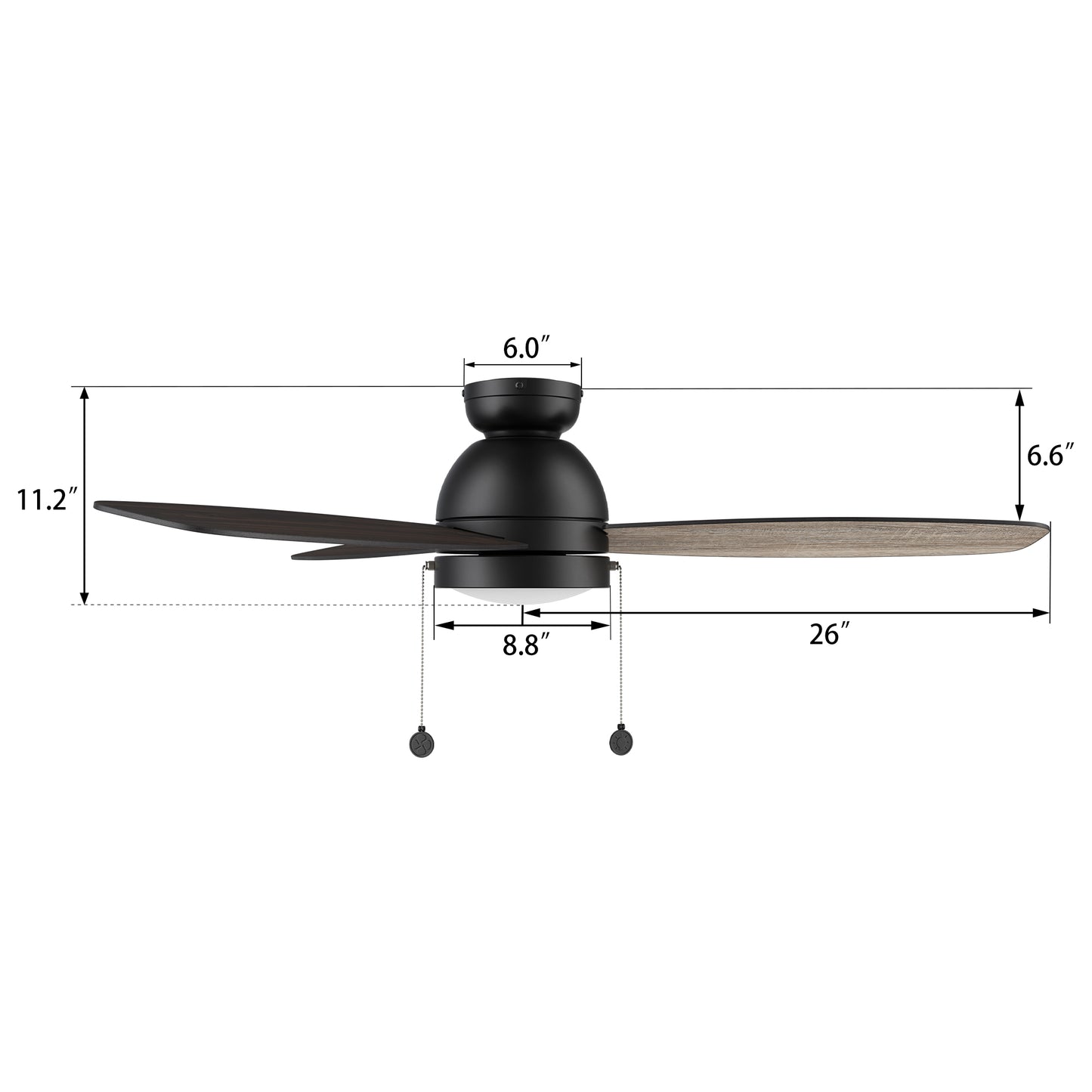 GREENWOOD 52 inch 3-Blade Flush Mount Ceiling Fan with Pull Chain - Black/Barnwood & Walnut (Reversible Blades)