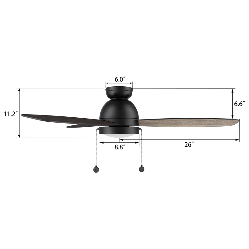 LEXINGTON 52 inch 3-Blade Ceiling Fan with Pull Chain - Black/Wooden/Walnut