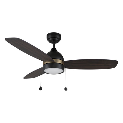 Carro USA GREENWOOD 52 inch 3-Blade Ceiling Fan with Pull Chain - Black with Gold Detail/Walnut & Barnwood Reversible Blades