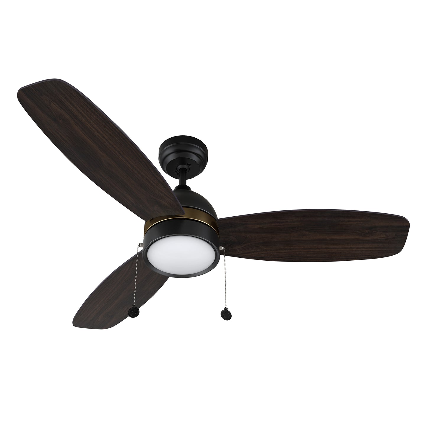 Carro USA GREENWOOD 52 inch 3-Blade Ceiling Fan with Pull Chain - Black with Gold Detail/Walnut & Barnwood Reversible Blades