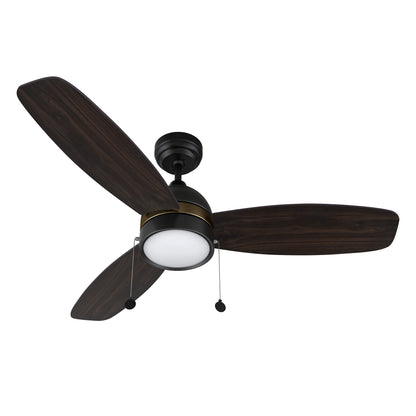 Carro USA GREENWOOD 52 inch 3-Blade Ceiling Fan with Pull Chain - Black with Gold Detail/Walnut & Barnwood Reversible Blades