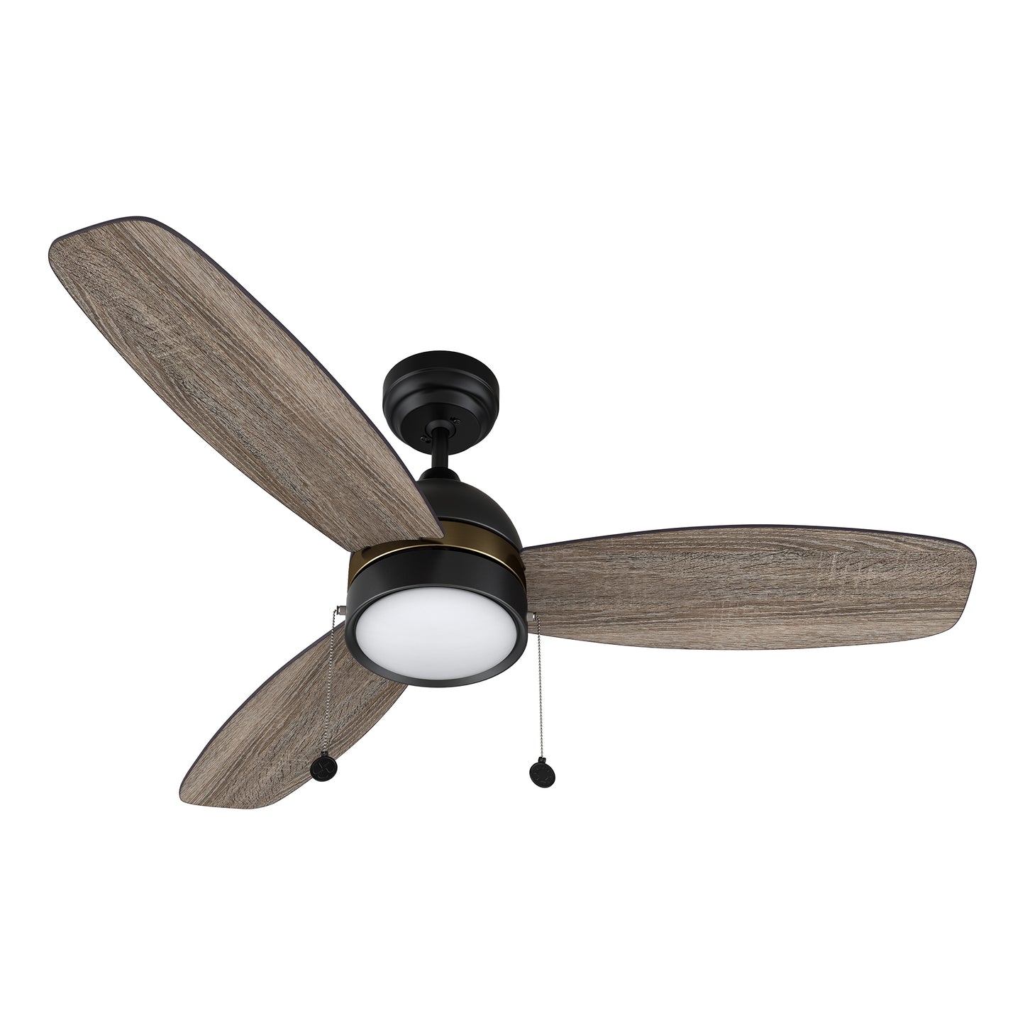 Carro USA GREENWOOD 52 inch 3-Blade Ceiling Fan with Pull Chain - Black with Gold Detail/Walnut & Barnwood Reversible Blades