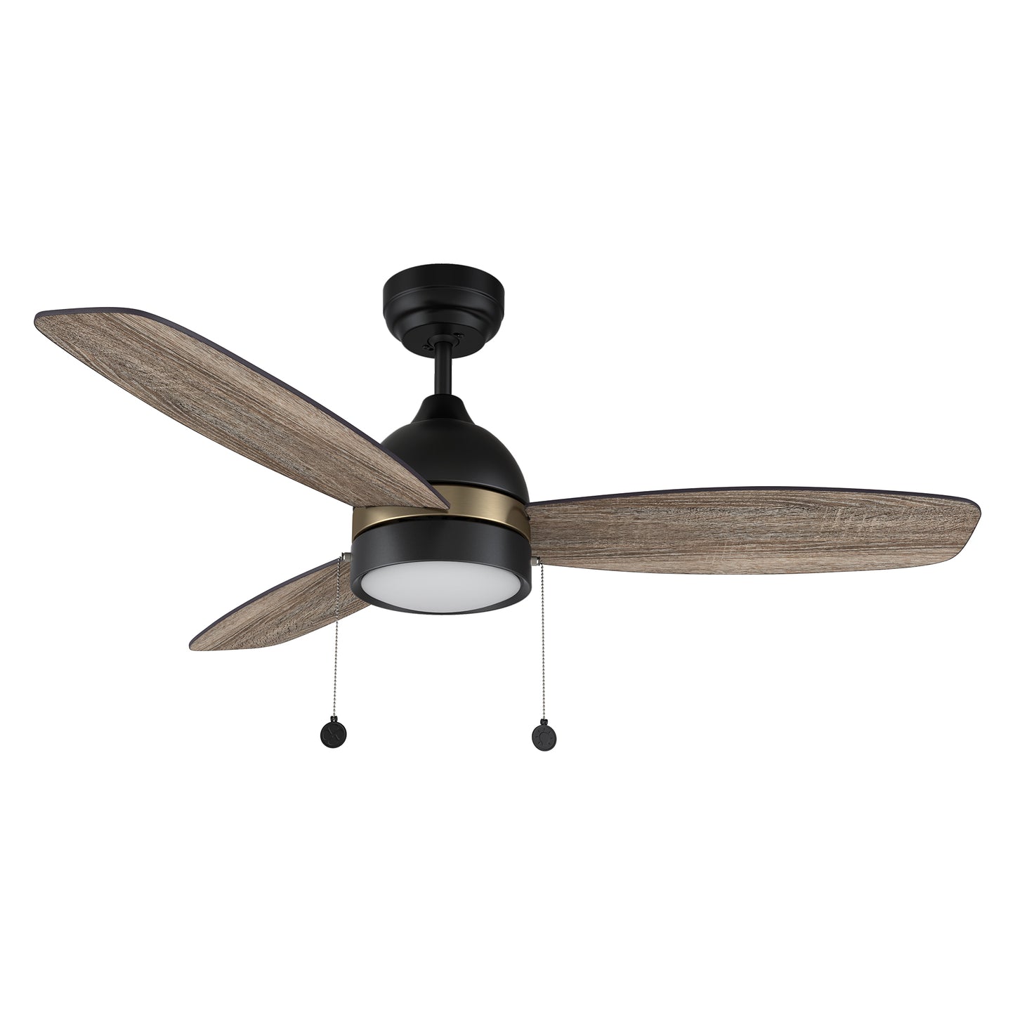 Carro USA GREENWOOD 52 inch 3-Blade Ceiling Fan with Pull Chain - Black with Gold Detail/Walnut & Barnwood Reversible Blades