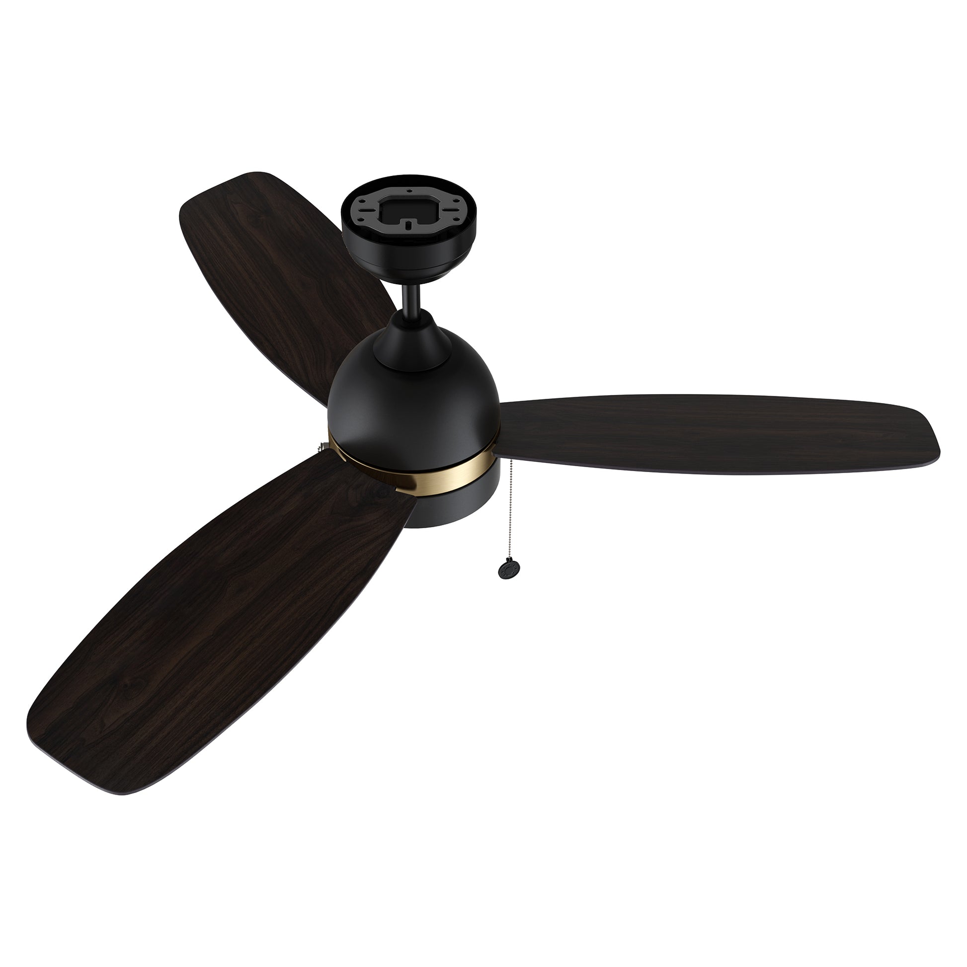 Carro USA GREENWOOD 52 inch 3-Blade Ceiling Fan with Pull Chain - Black with Gold Detail/Walnut & Barnwood Reversible Blades